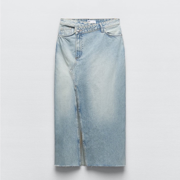 Zara Long Denim Skirt with slit, asymmetric closure - Small - Picture 1 of 4